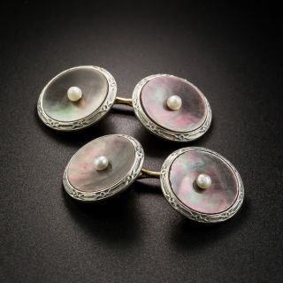 Art Deco Black Mother-of-Pearl Cuff Links  - 1