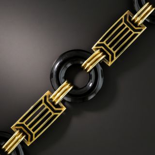 Art Deco Black Onyx and Black Enamel Bracelet  - 2