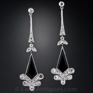 Art Deco Black Onyx and Diamond Drop Earrings