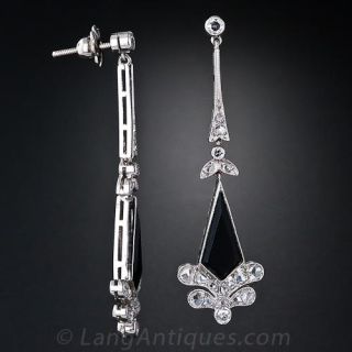 Art Deco Black Onyx and Diamond Drop Earrings