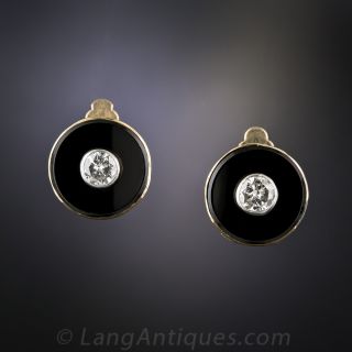 Art Deco Black Onyx and Diamond Earrings