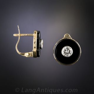 Art Deco Black Onyx and Diamond Earrings