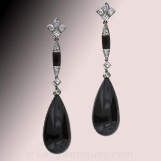 Art Deco Diamond and Onyx Earrings 