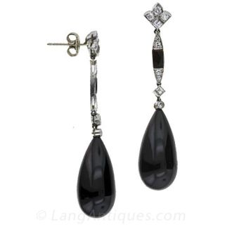Art Deco Black Onyx, Diamond & Platinum Earrings