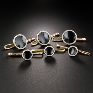 Art Deco Black Onyx Shirt Studs and Buttons 