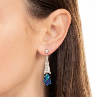 Art Deco Black Opal and Diamond Dangle Earrings