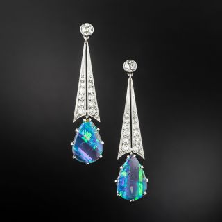 Art Deco Black Opal and Diamond Dangle Earrings - 2