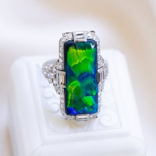 Art Deco Black Opal and Diamond Ring by Birks