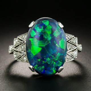 Art Deco Black Opal and Diamond Ring - 2
