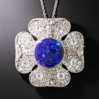 Art Deco Black Opal Diamond Flower Pendant/Brooch - 2