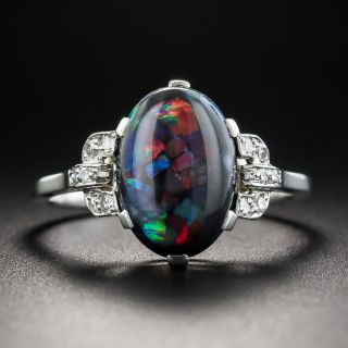 Art Deco Black Opal Platinum Diamond Ring
