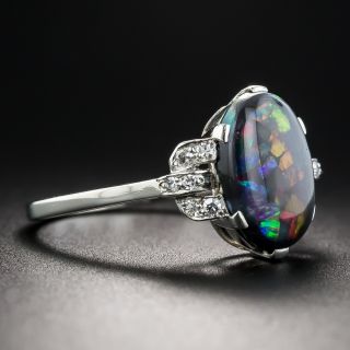 Art Deco Black Opal Platinum Diamond Ring