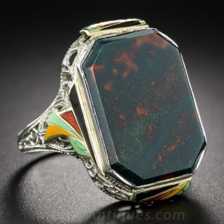Art Deco Bloodstone and Enamel Ring