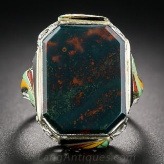 Art Deco Bloodstone and Enamel Ring