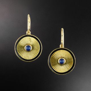 Art Deco Blue Enamel and Sapphire Earrings, French - 2