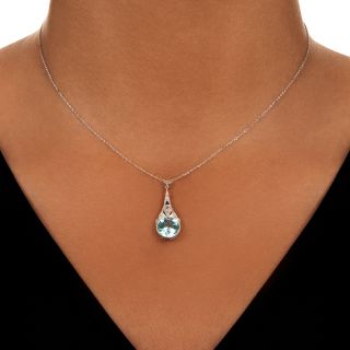 Art Deco Blue Zircon and Diamond Drop