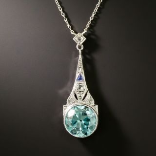 Art Deco Blue Zircon and Diamond Drop - 2