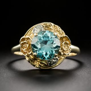 Art Deco Blue Zircon Two-Tone Gold Ring - 2
