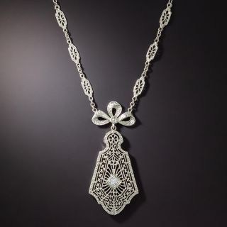 Art Deco Bow and Filigree Diamond Necklace - 3