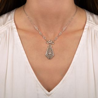 Art Deco Bow and Filigree Diamond Necklace