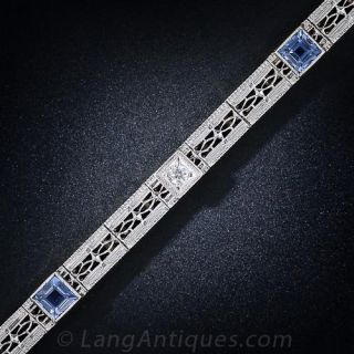 Art Deco Bracelet with Diamonds and Synthetic Sapphires