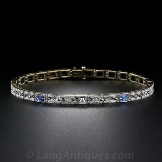 Art Deco Bracelet with Diamonds and Synthetic Sapphires