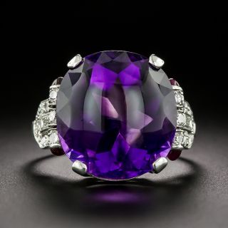 Art Deco Buff Top Amethyst and Diamond Ring - 2