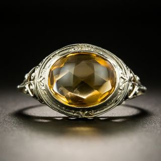 Art Deco Buff Top Citrine Ring - 2
