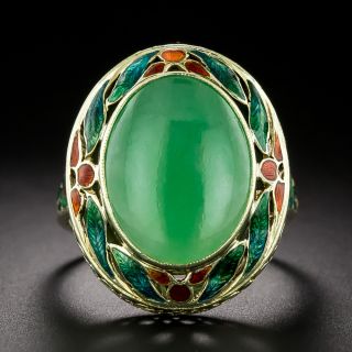Art Deco Burmese Jade and Enamel Ring, Size 6 3/4 - 2