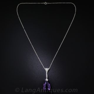 Art Deco Cabochon Amethyst and Diamond Drop Necklace