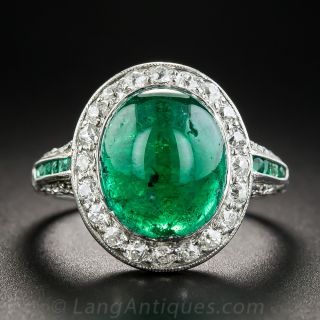 Art Deco Cabochon Emerald and Diamond Ring