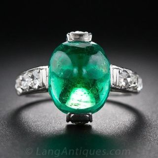 Art Deco Cabochon Emerald and Diamond Ring