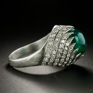 Art Deco Cabochon Emerald and Diamond Swirl Ring