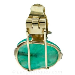Art Deco Cabochon Emerald Asian Style Brooch