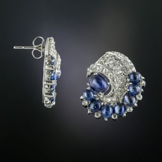 Art Deco Cabochon Sapphire and Diamond Earrings - 2