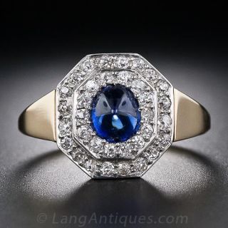 Art Deco Cabochon Sapphire and Diamond Ring 