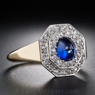 Art Deco Cabochon Sapphire and Diamond Ring 