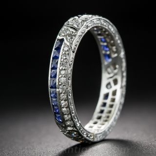 Art Deco Calibre Sapphire and Diamond Wedding Band c.1923