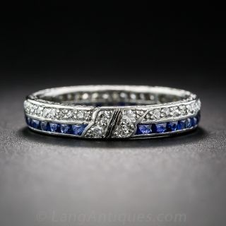 Art Deco Calibre Sapphire and Diamond Wedding Band c.1923