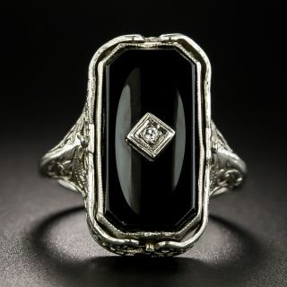 Art Deco Cameo/Onyx Filigree 'Flip' Ring - 8