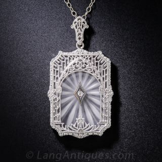 Art Deco Camphor Glass and Diamond Filigree Pendant
