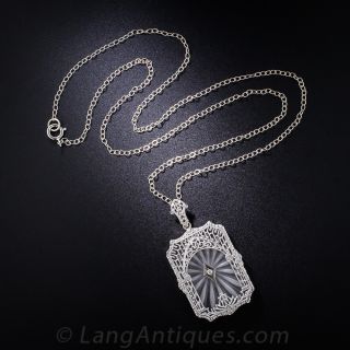 Art Deco Camphor Glass and Diamond Filigree Pendant