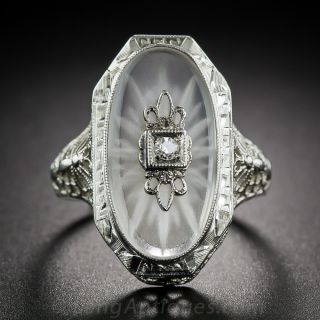 Art Deco Camphor Glass Filigree Ring