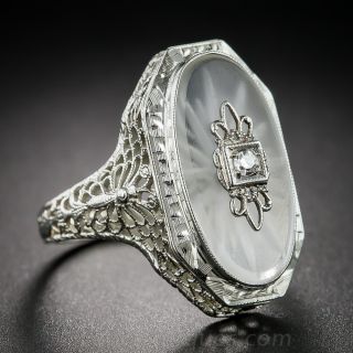Art Deco Camphor Glass Filigree Ring