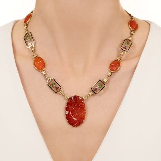 Art Deco Carnelian and Enamel Necklace