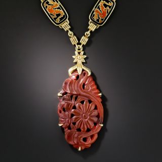 Art Deco Carnelian and Enamel Necklace