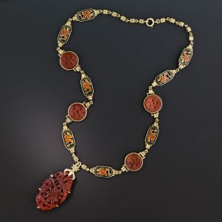 Art Deco Carnelian and Enamel Necklace - 2
