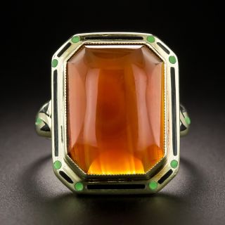 Art Deco Carnelian and Enamel Ring - 3