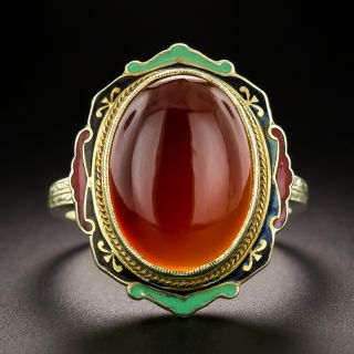 Art Deco Carnelian And Enamel Ring - 3