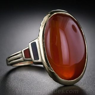 Art Deco Carnelian and Enamel Ring